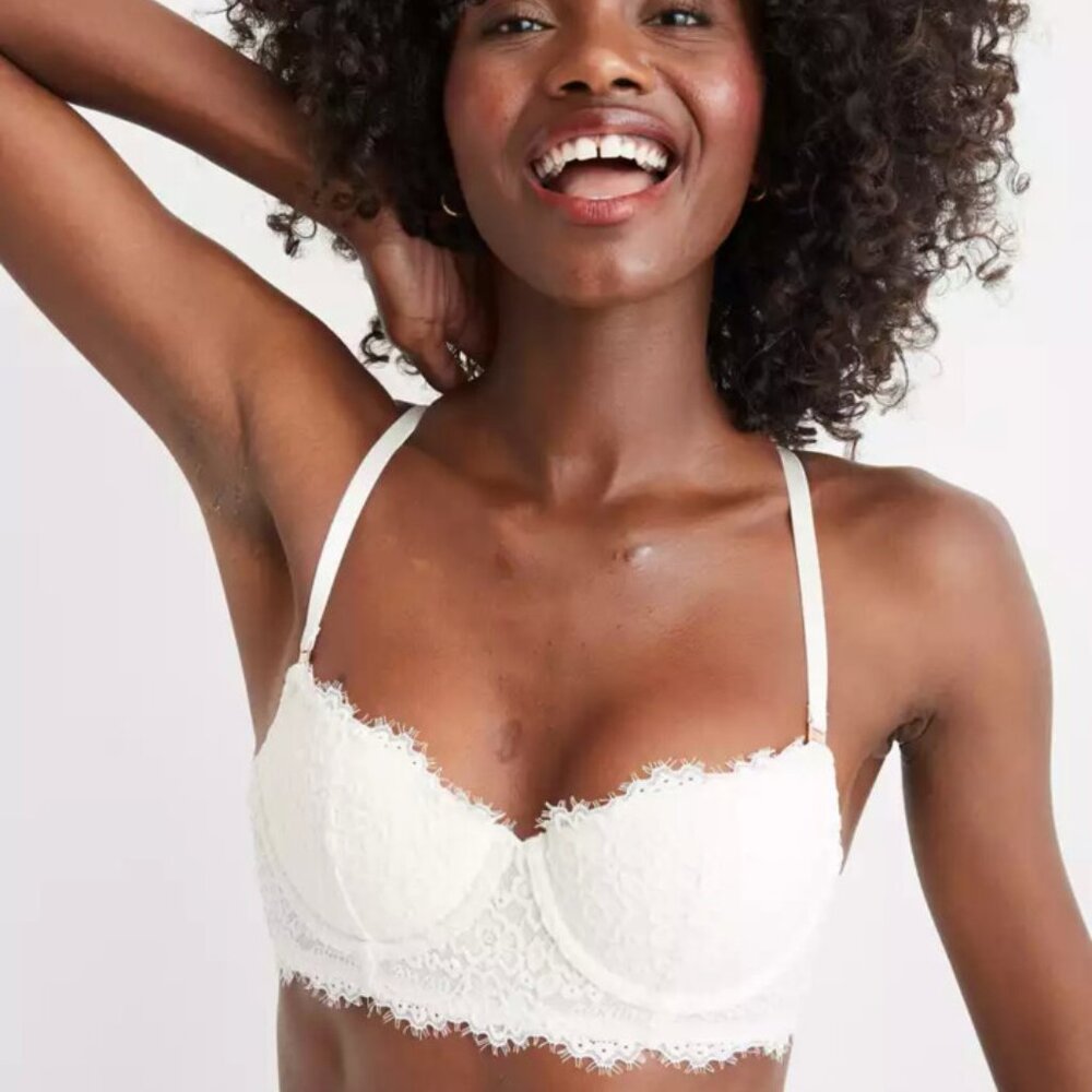 Aerie Off White Cream Real Power Balconette Lightly Lined Eyelash Lace Bra